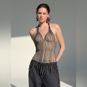 Striped Halter Shapewear Top - Black